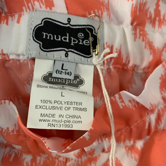 NWT Mud Pie Delaney Pull on Shorts Sherbet Ikat Orange White Large 12-14 - Picture 6 of 10